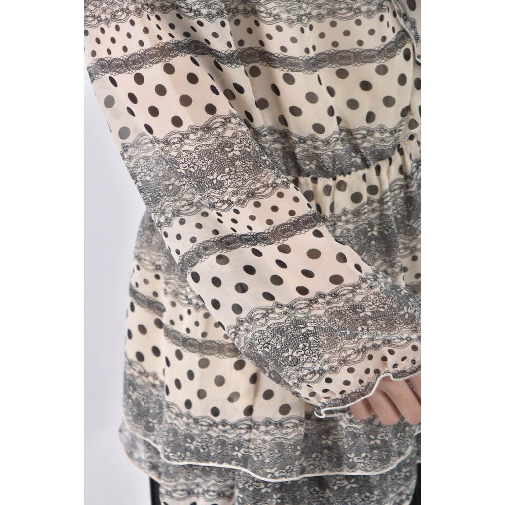 (M) lace點點白色長袖上衣二手衣, , large