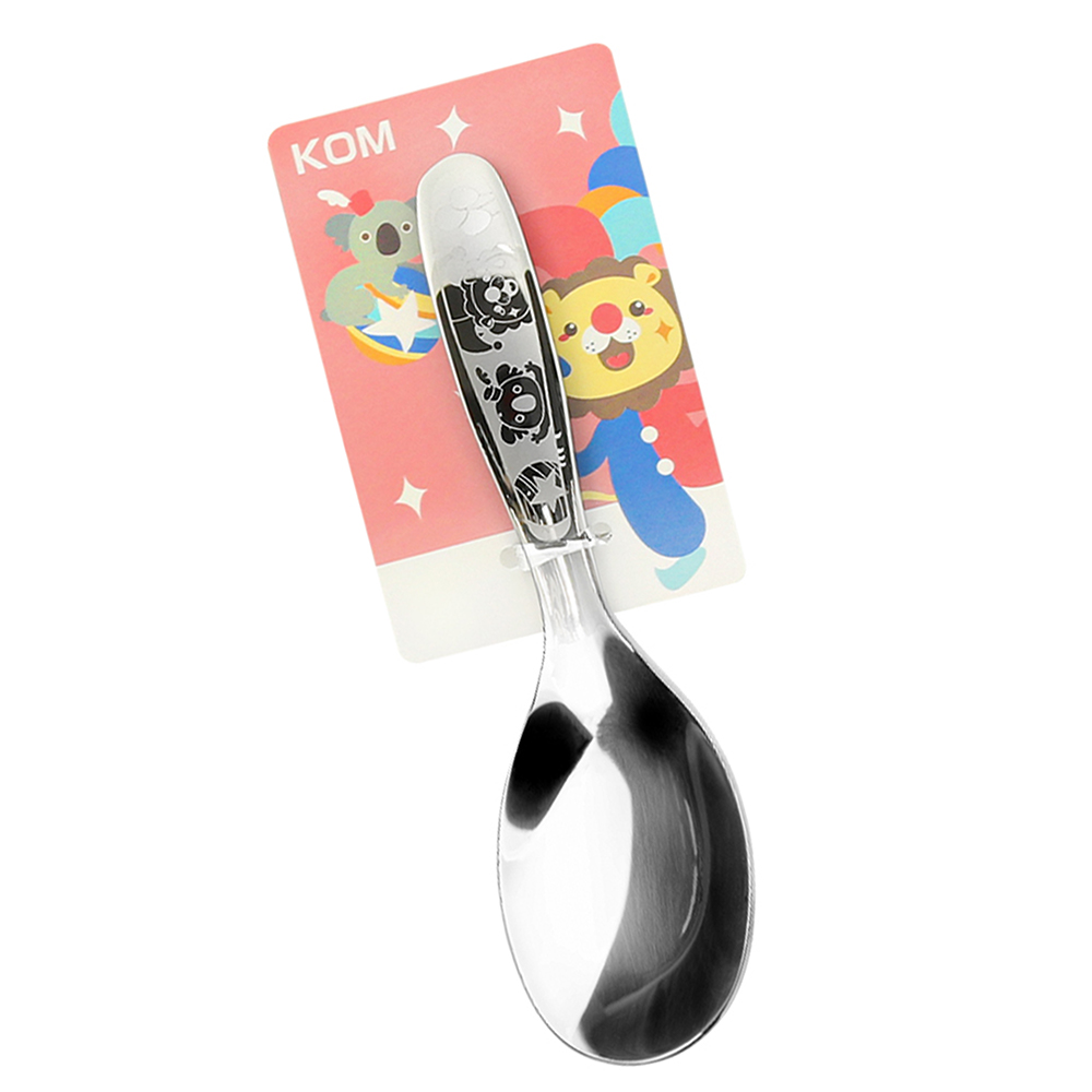 KOM316不鏽鋼兒童平底匙-獅子&無尾熊-3入