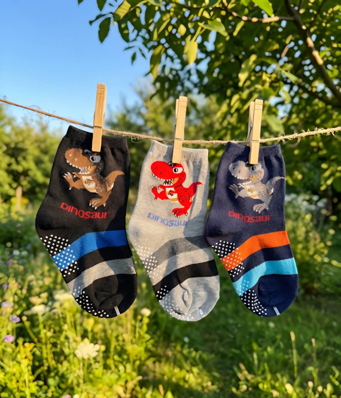 [Kaimei Cotton] 10 pairs of random excellent MIT Taiwan made pure cotton non-slip children's socks-Tyrannosaurus Rex attack children 14-17cm 4-7 years old, , large
