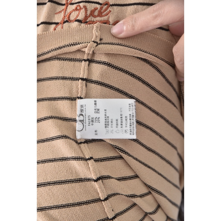 (S) obdesign質感條紋棕色短袖上衣二手衣, , large