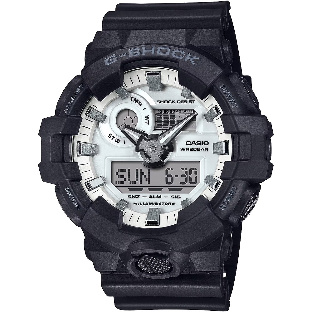 CASIO 卡西歐 G-SHOCK 黑白經典雙顯手錶 GA-700WD-1A, , large