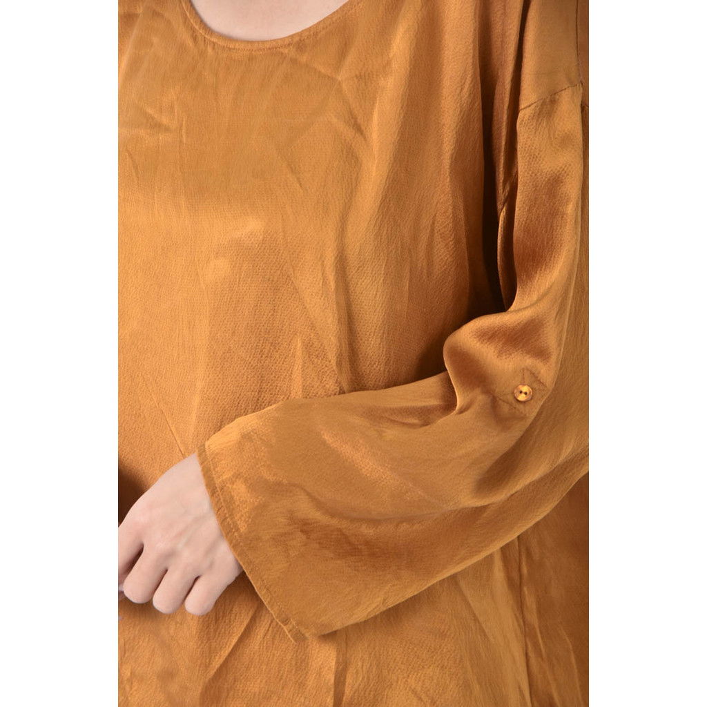 (XL) 純絲棕色長袖上衣二手衣, , large