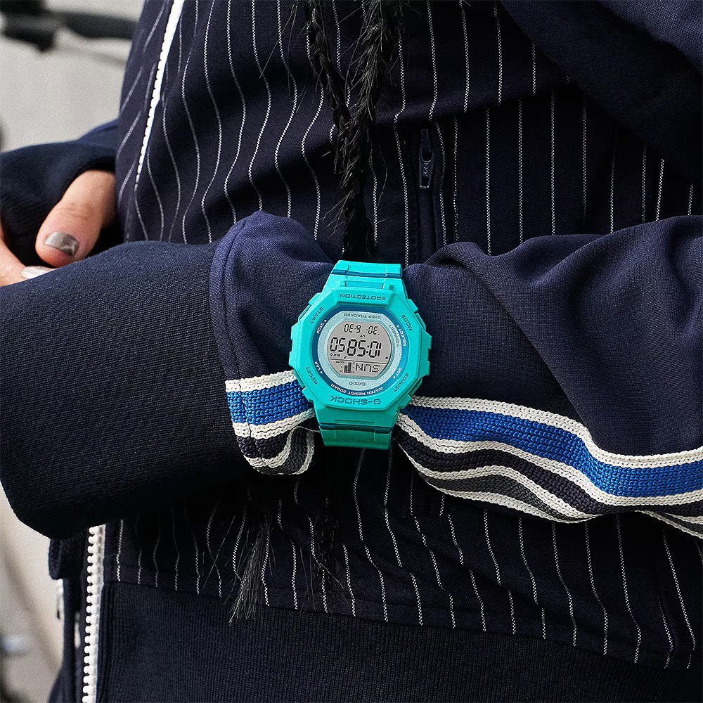 CASIO 卡西歐 G-SHOCK 計步藍芽手錶 清爽色彩女錶-藍綠色 GMD-B300SC-2, , large