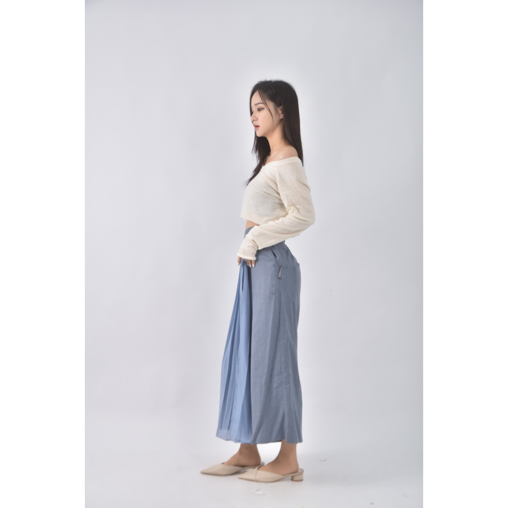 (L) gozo高腰鬆緊腰藍色長褲二手衣, , large