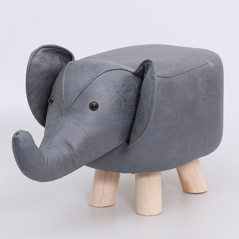 Creative animal-shaped solid wood children's low stool, elephant, dark gray, , large