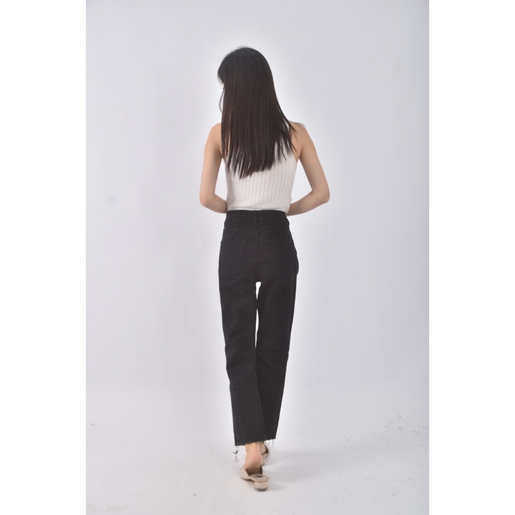 (M) net高腰丹寧牛仔抽鬚黑色長褲二手衣, , large