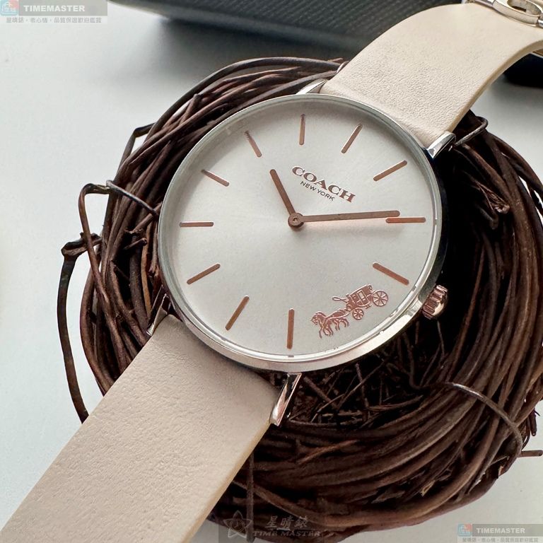 [星晴錶業]COACH手錶,36mm,CH00249銀白色錶面銀錶殼白真皮皮革錶帶款, , large