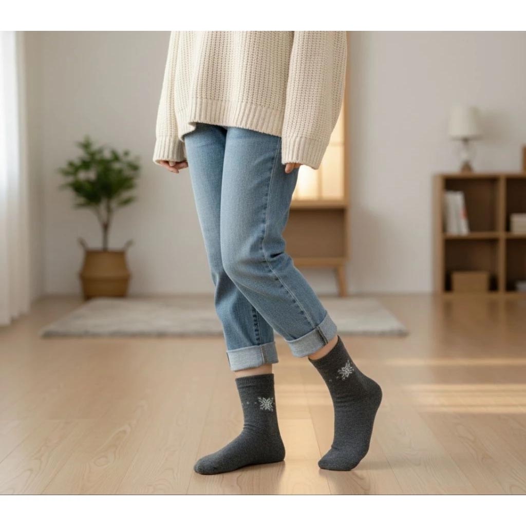 [Kaimi Cotton] 6-Pair Set &ndash; Random Colors &ndash; Winter Essential (Women&rsquo;s) Premium Thermal Wool Socks &ndash; Cold-Proof / Warm / Long Winter Socks &ndash; Snowflake Design, , large