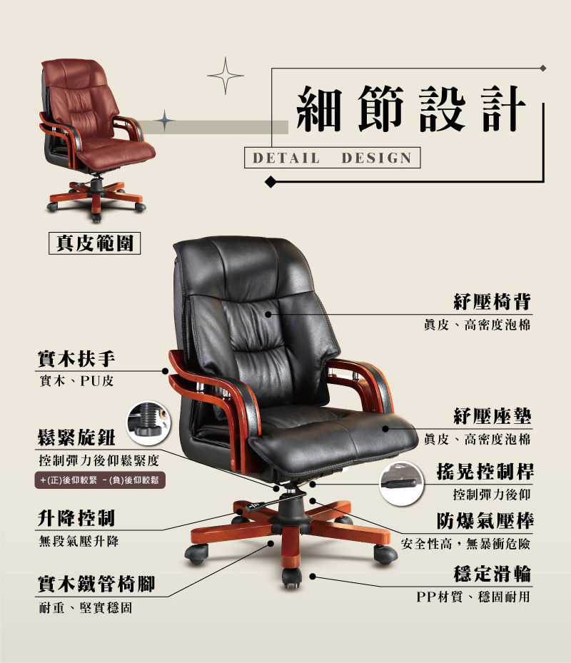 【LOGIS】真皮總裁椅 電腦椅 辦公椅 書桌椅 家用椅 主管椅 董事長椅【629】, , large