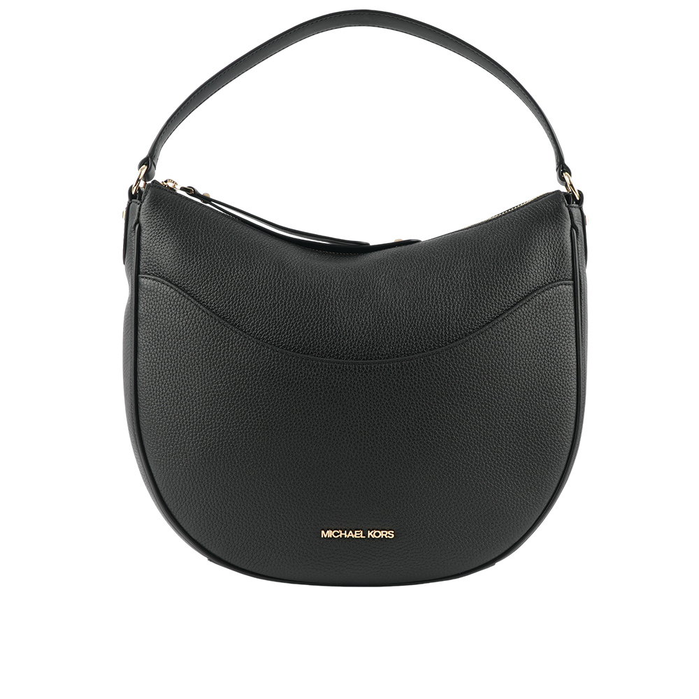 Michael Kors Dover 金字荔枝皮革半月形大款肩背包/黑色, , large