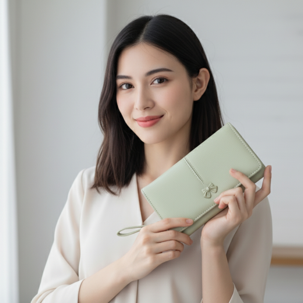 Ribboné 柔霧翻蓋零錢長夾-橘褐色  女夾 人氣女用皮夾 情人節禮物, , large