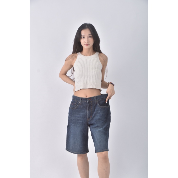(2XL) tommy jeans高腰丹寧牛仔質感棉質五分藍色短褲二手衣, , large