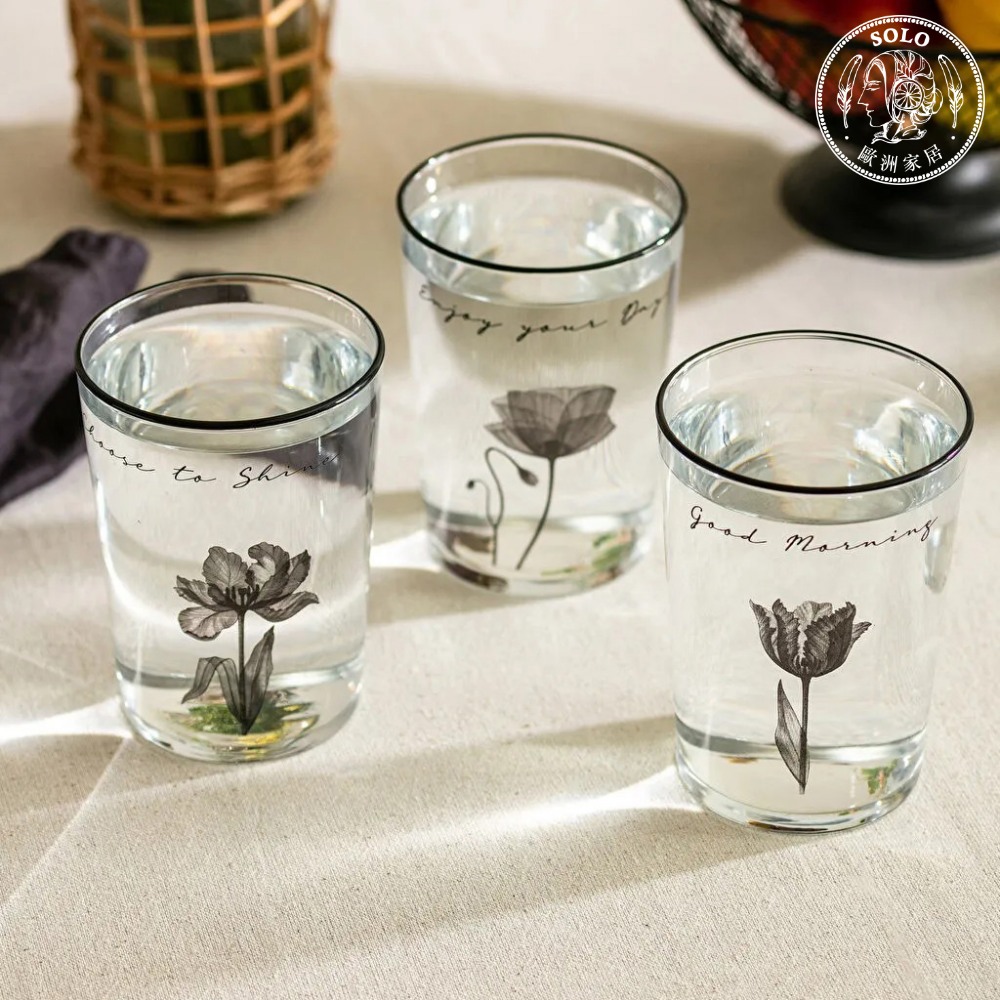 【SOLO歐洲家居】LCW Home 土耳其製 510ml 素描花卉 玻璃杯三入組 茶杯 水杯 果汁杯 禮物, , large