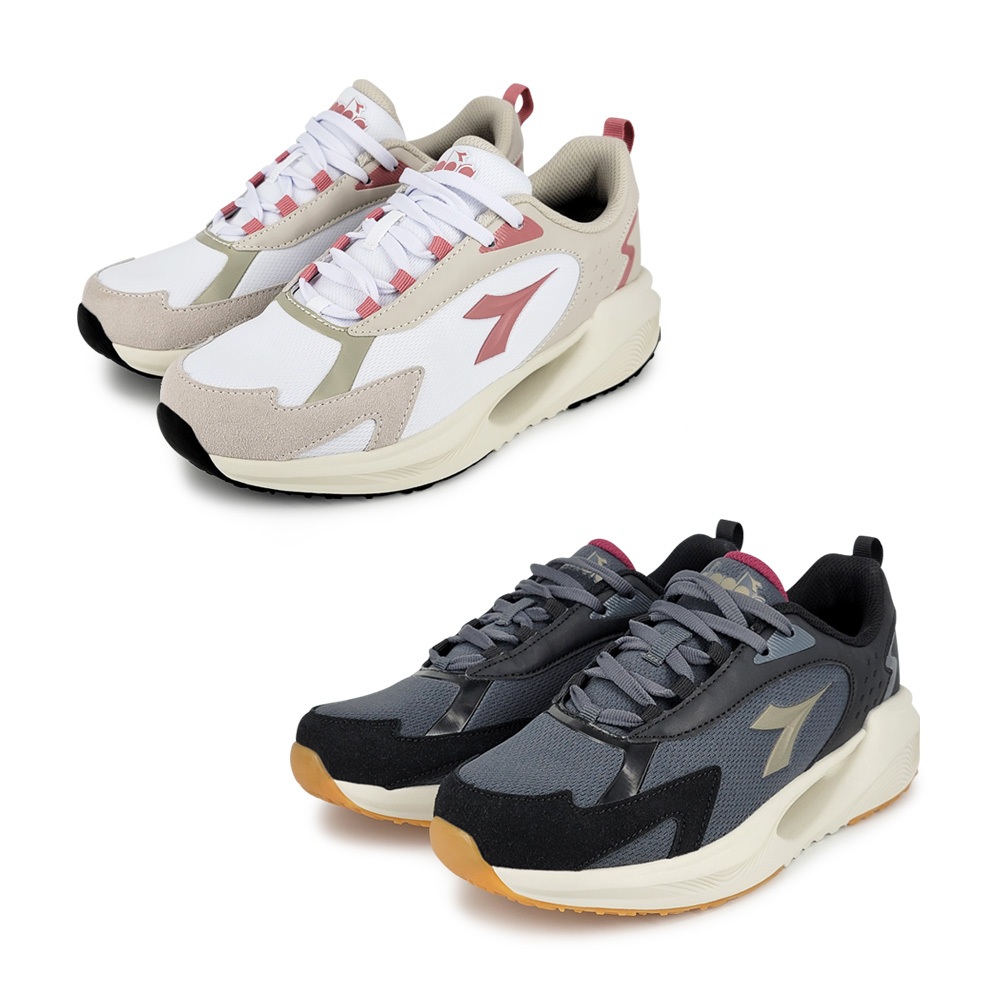 DIADORA迪亞多那 時尚彈力運動鞋 女鞋 女運動鞋 增高 修身 吸震 厚底 輕量 減壓 彈力棉鞋墊 防滑 白粉 灰金