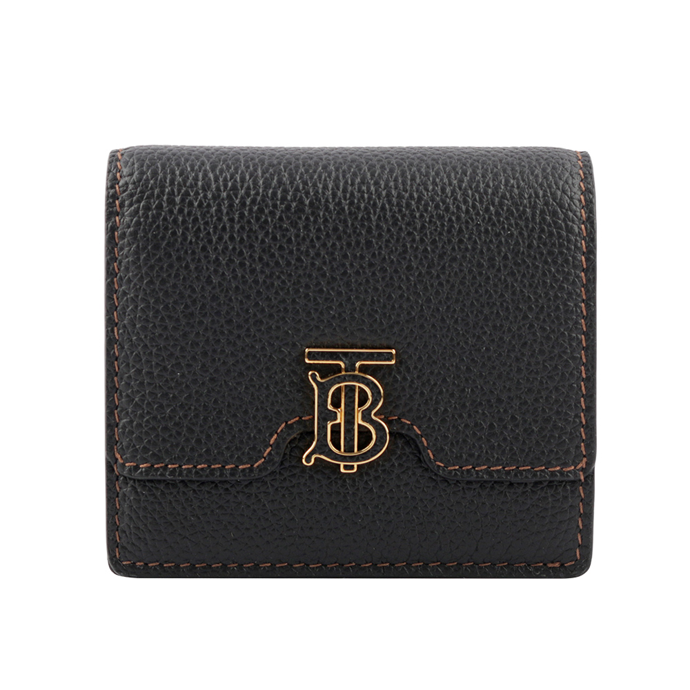 BURBERRY TB Logo 牛皮二折短夾/黑色, , large