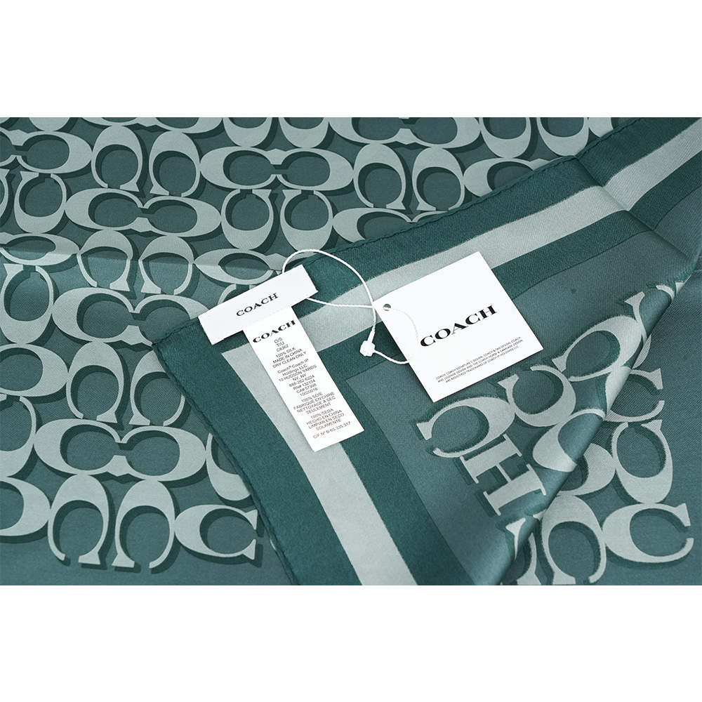 COACH CC Logo 經典標誌真絲方巾/深松石綠, , large