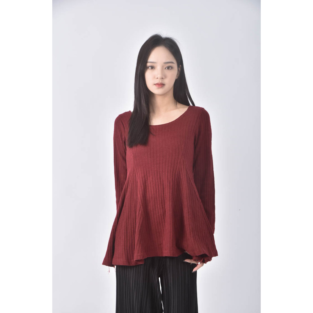 (S) 【又又私服】質感棉質坑紋紅色長袖上衣二手衣