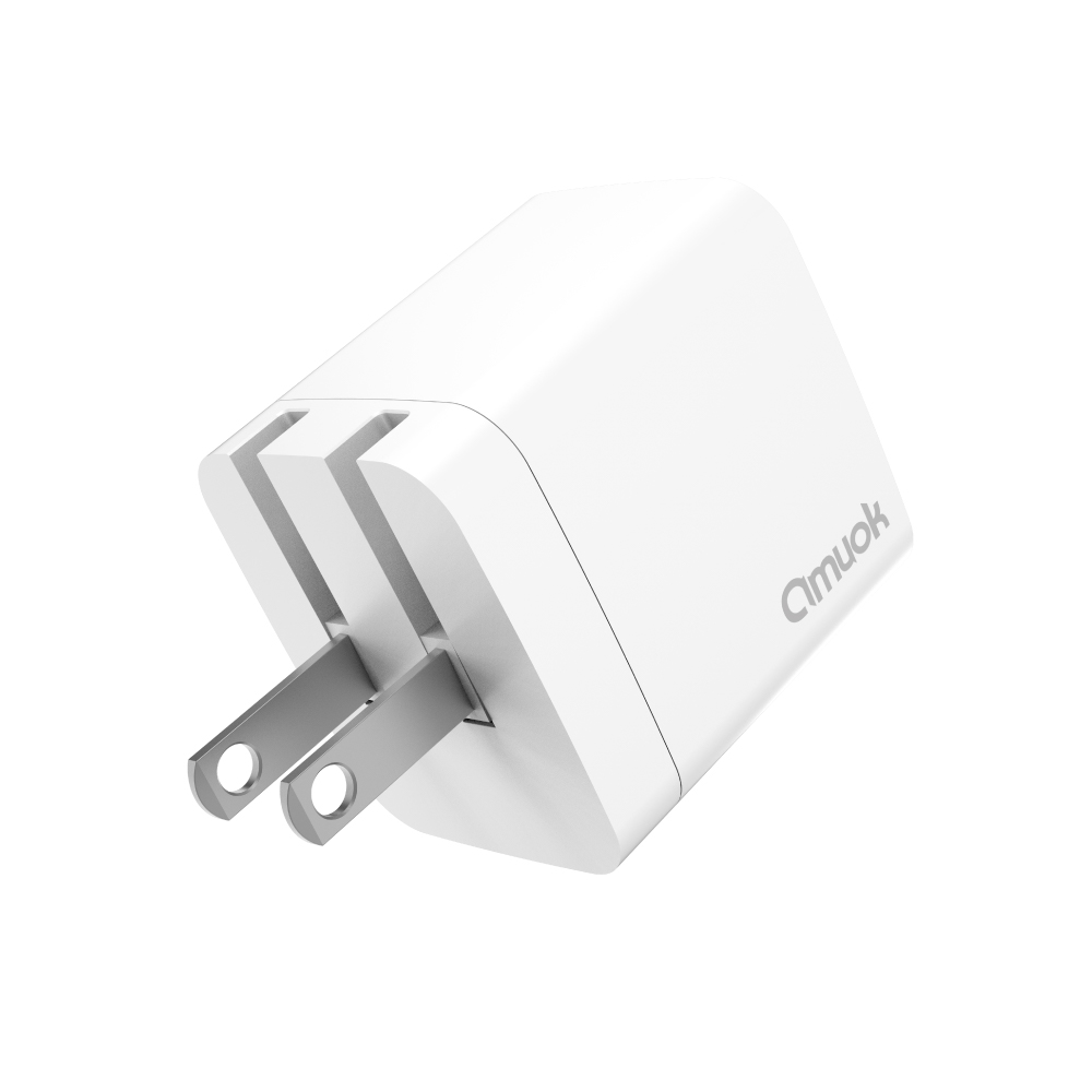 【amuok】GaN 45W 雙Type-C PD3.0快速充電器(白色)(電源供應器 豆腐頭 充電頭), 白色, large