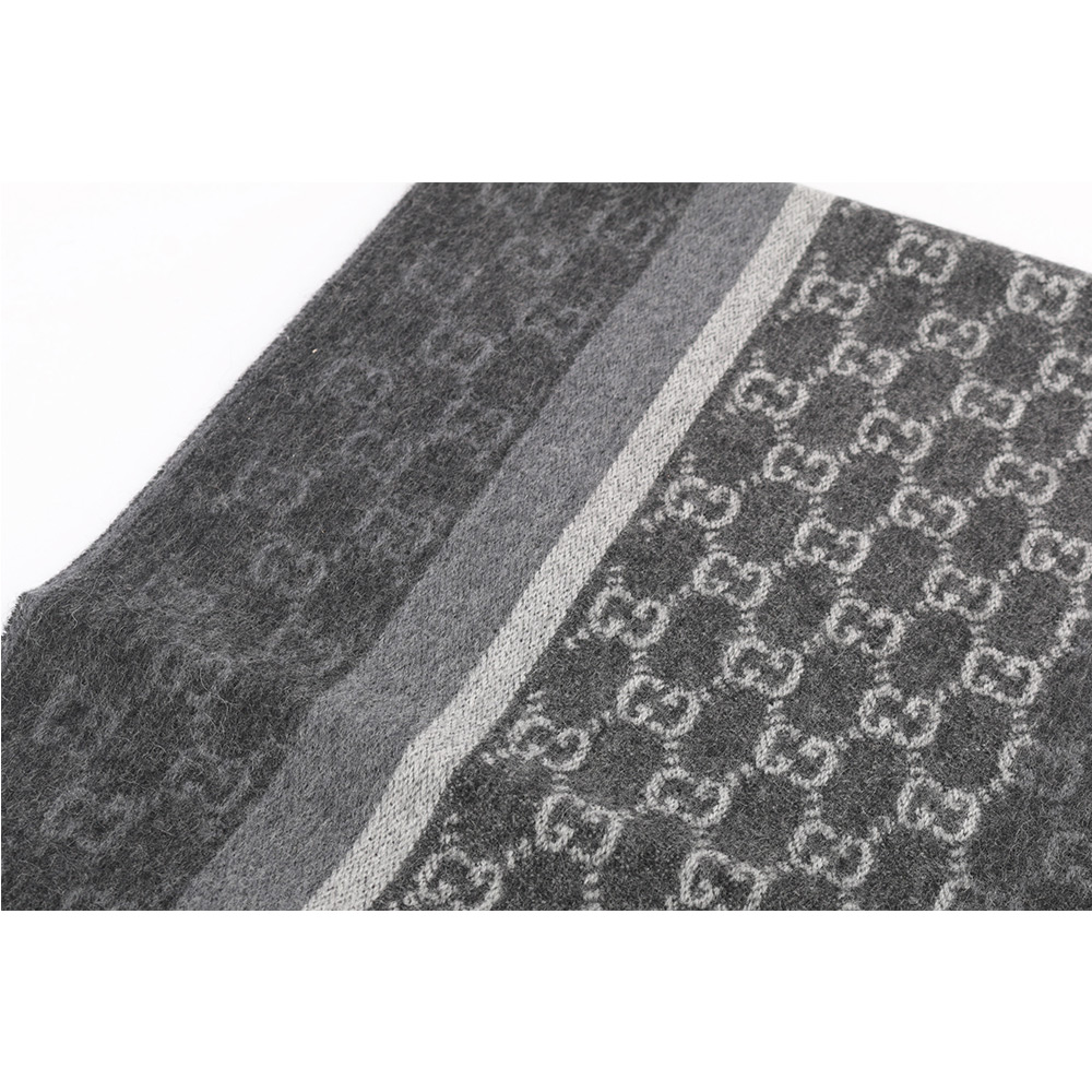 GUCCI GG Logo深淺灰條紋羊毛圍巾/煤灰色, , large
