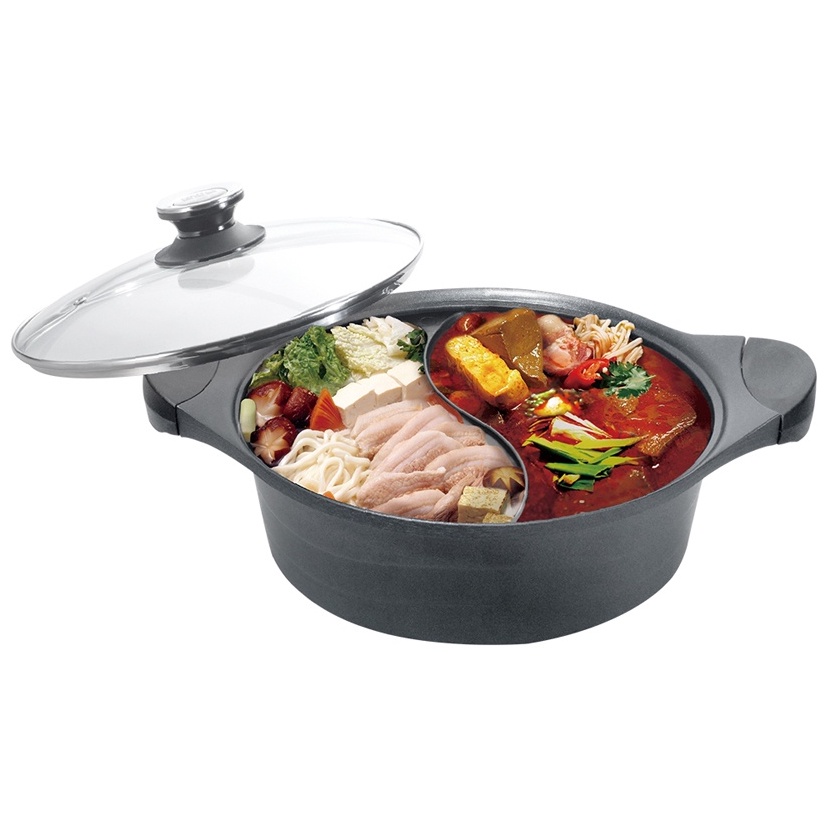 PERFECT 理想牌 日式黑金鋼鴛鴦鍋不沾鍋湯鍋附蓋IH 30cm-Leidea樂德兒, , large