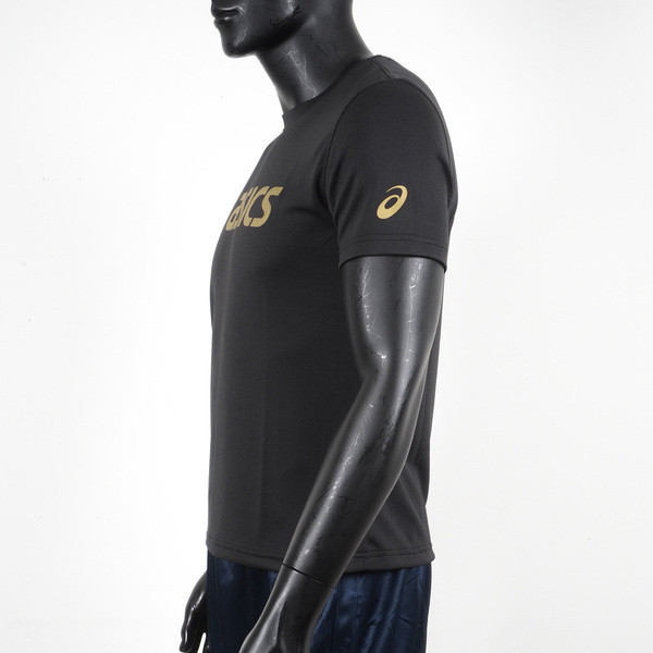 Asics 男女 短袖 T恤 運動 透氣 吸濕 快乾 抗UV 台灣製 延續 黑金 [K31415-90A], , large