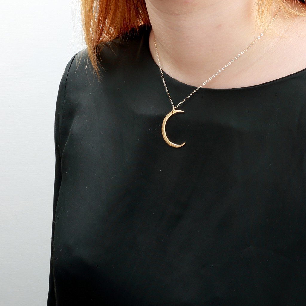 【Angel & Me】Hammered Moon s925 sterling silver 24k gold-plated necklace, , large