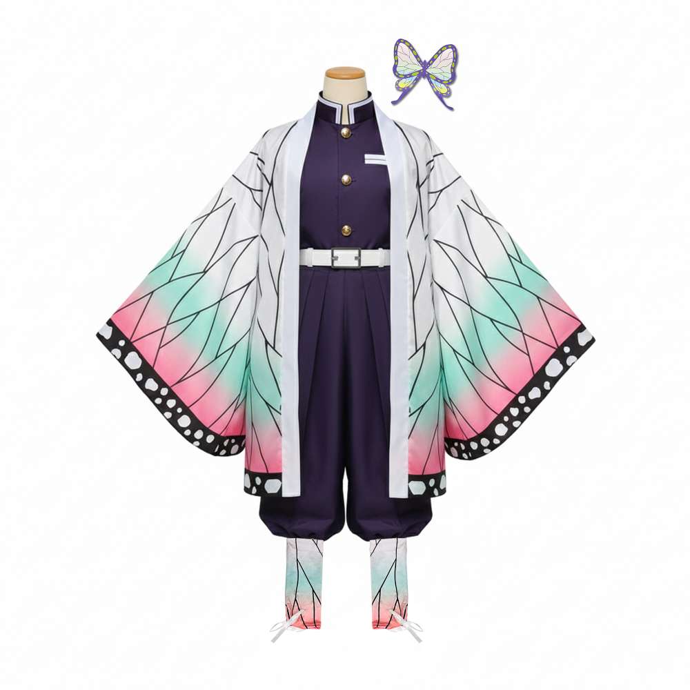 摩達客★萬聖派對變裝扮★兒童鬼殺隊胡蝶忍五件組-120cm（上衣/褲子/外衣/皮帶/綁腿)★Cosplay, , large