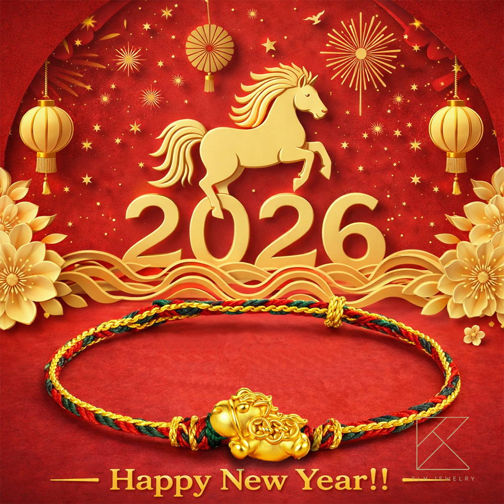 【TLH】黃金墜編織手繩 純金999 HORSE發生 約重0.08錢&plusmn;0.02 (馬年 過年 送禮)