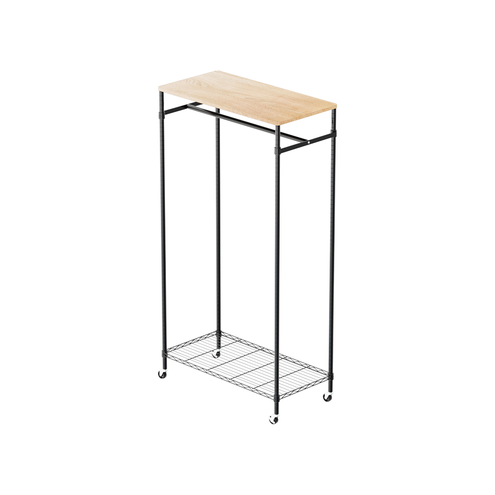【Y HOUSE】90x45x170 (including wheel height) wooden top single pole clothes hanger open hanger mobile clothes rack - general black, , large