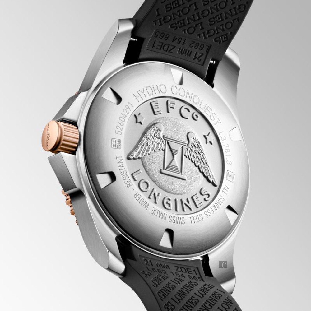 LONGINES 浪琴 深海征服者浪鬼陶瓷潛水機械錶-黑x玫瑰金/41mm L37813589, , large