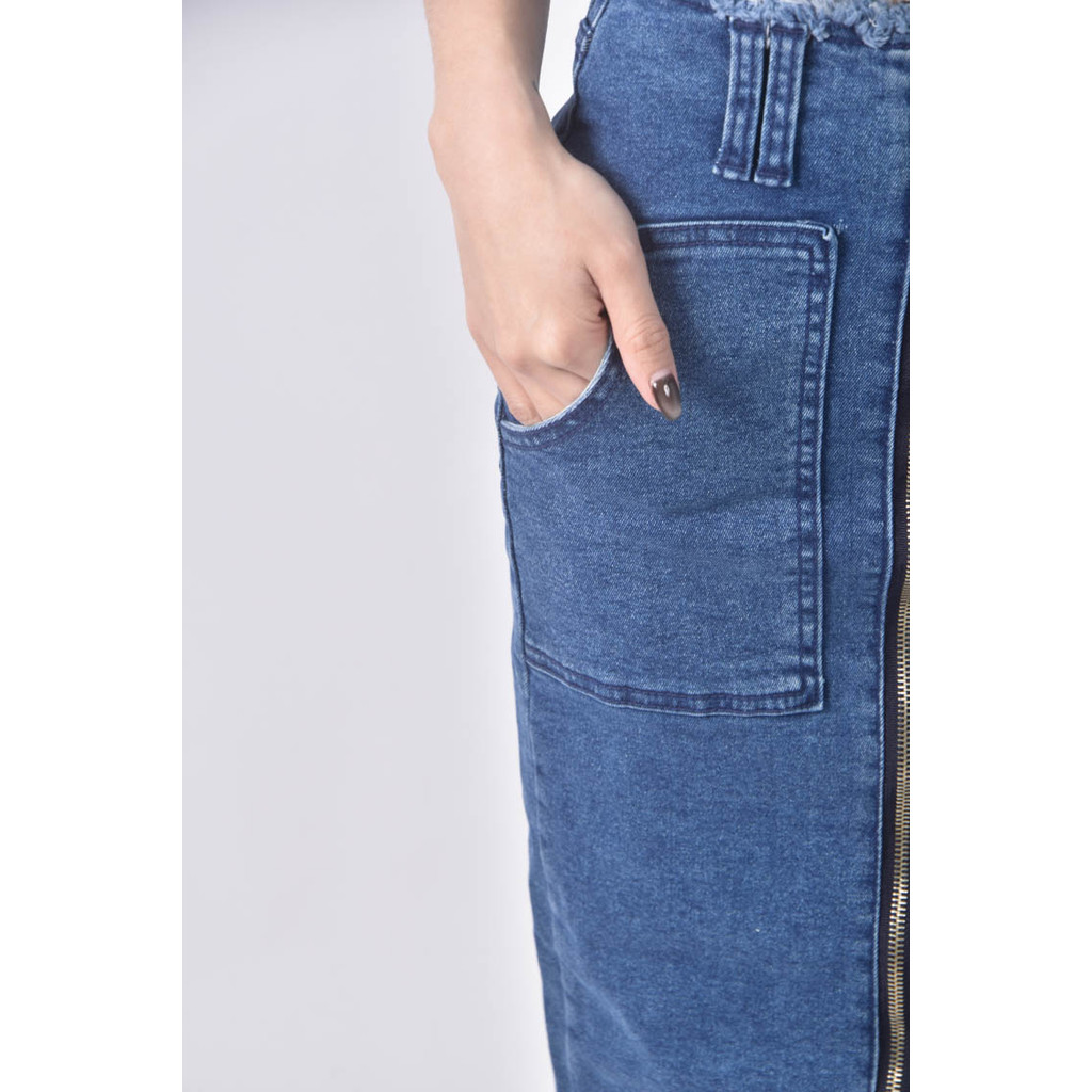 (S) denim boutique韓牌丹寧牛仔前拉鍊藍色長裙二手衣, , large