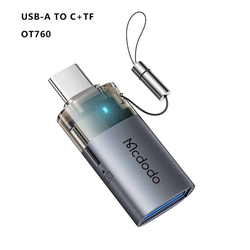 Mcdodo OT785 OT760 Port Luma 2-in-1USB-A to Lightning Transfer Adapter with Bult-in TF Cord Rooder, , large