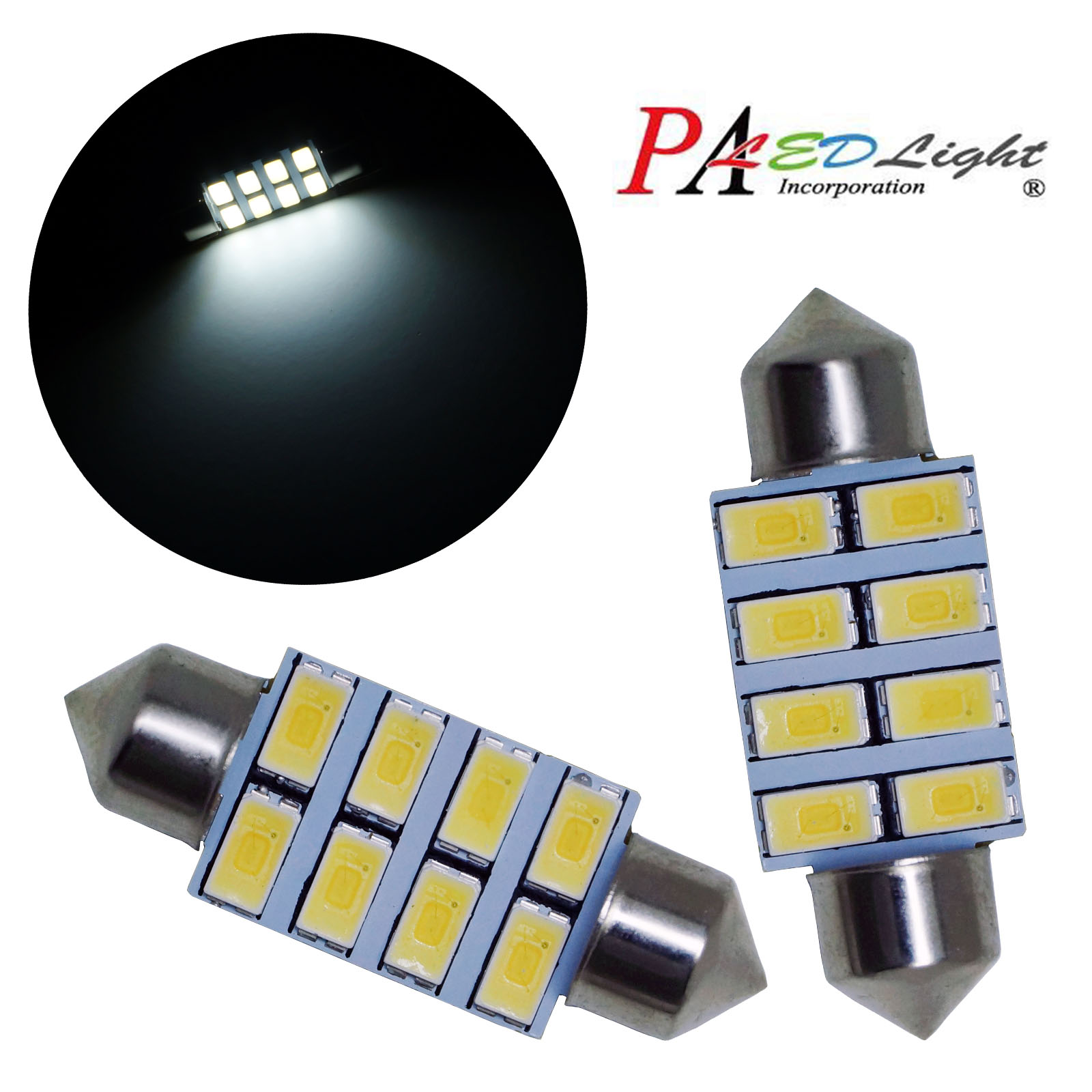 [PA LED]  Festoon 36MM 8SMD LED Interior y Light  License Plate Light Trunk Light White, , large