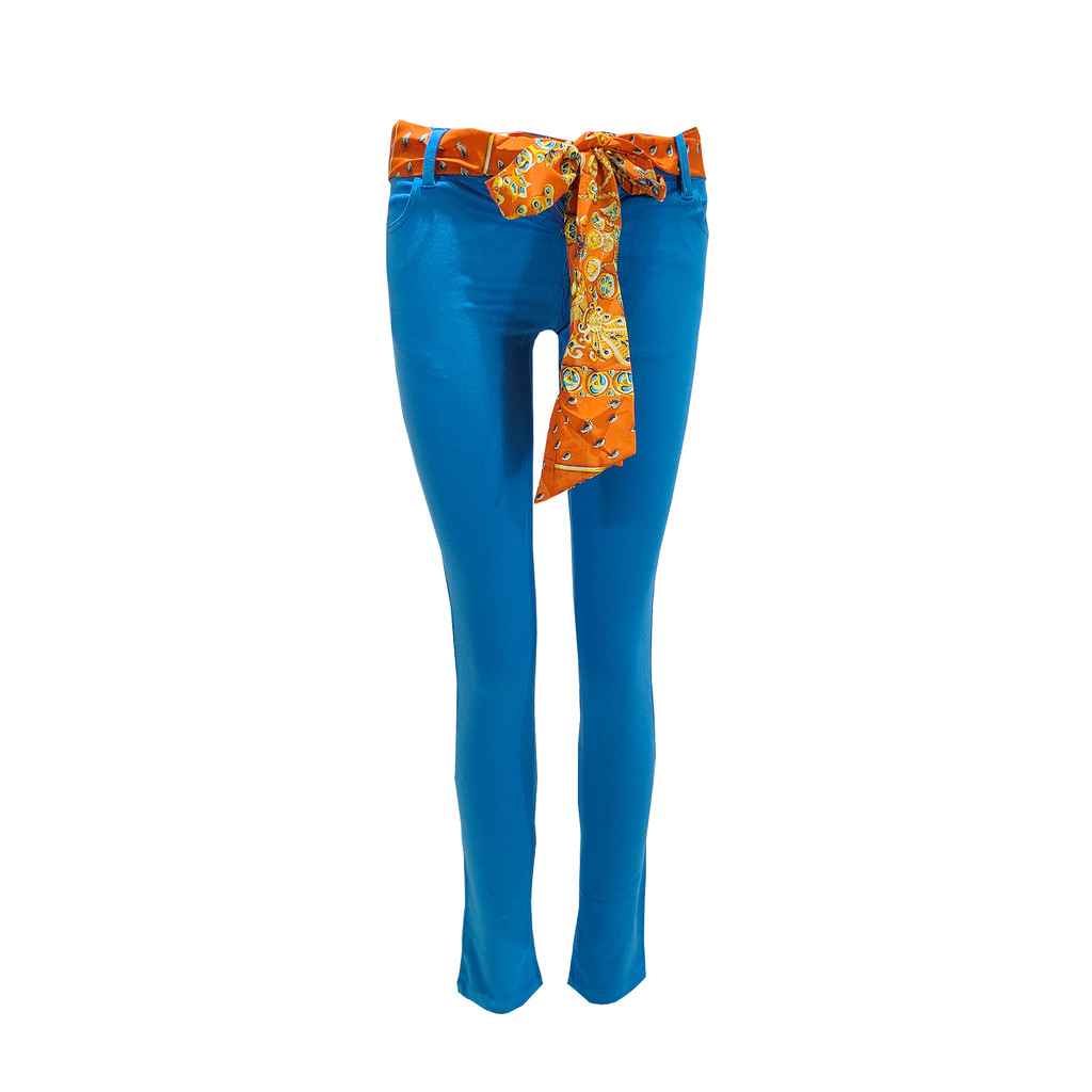 Lizzy橘印花綁帶藍色長褲, , large