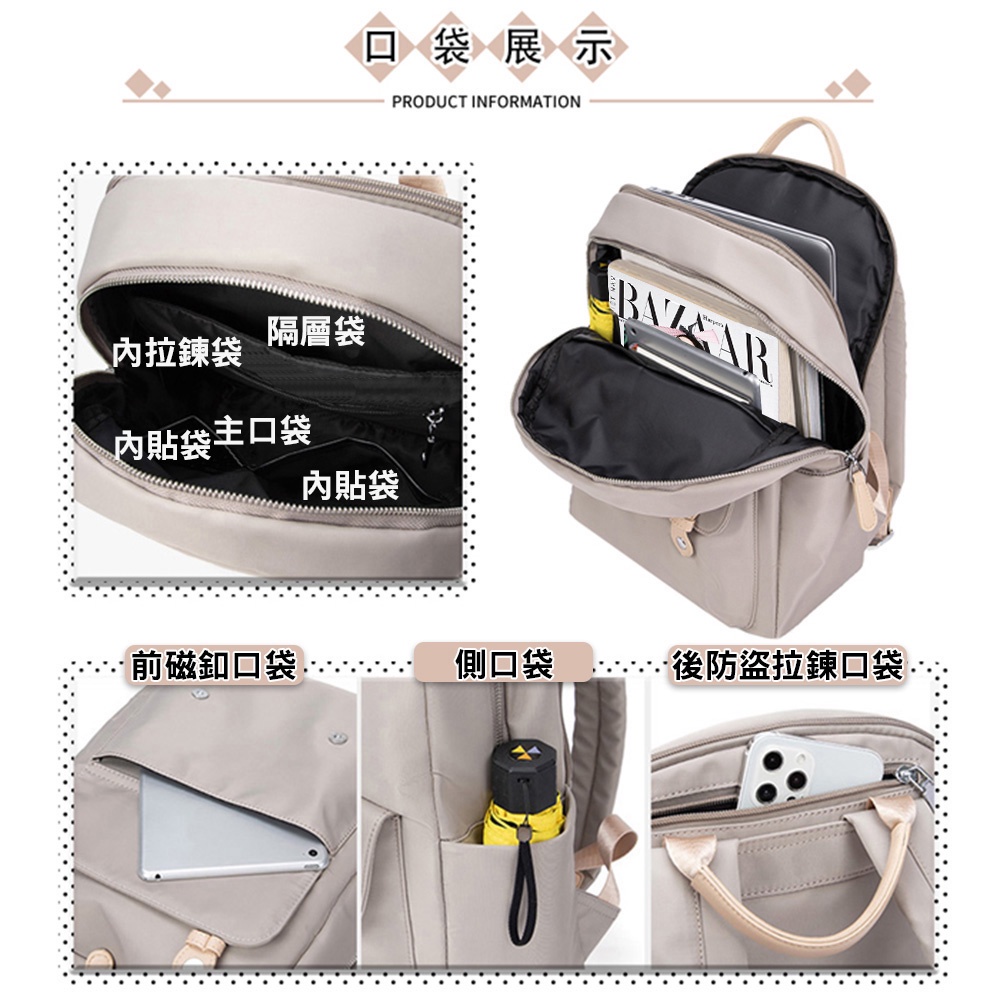 SPRING-尼龍後背包韓版時尚商務通勤後背包大容量後背包旅行後背包-多色, , large