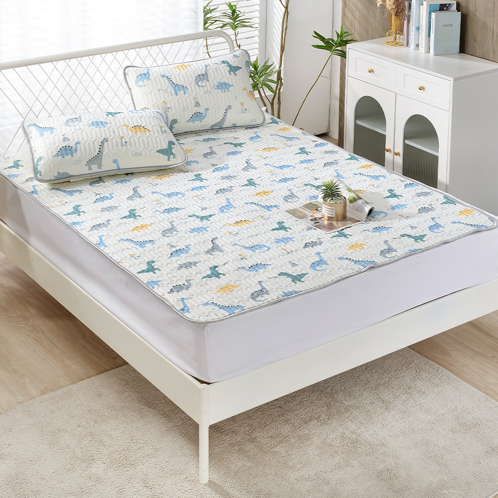 【FOCA】Naughty Dinosaur | Graphene antibacterial breathable natural latex cooling pad/cooling mat/multi-function pad (gift: same style pillowcase x1) - Single, , large