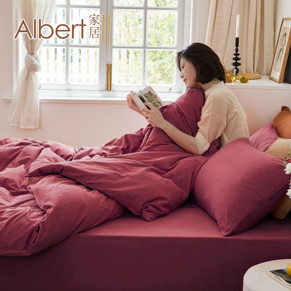 【Albert家居】素色親膚棉 床包兩用被組 加大6尺 (多色任選/6x6.2尺/台灣製造), , large