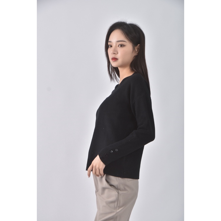 (XL) 質感造型領口黑色長袖上衣二手衣, , large