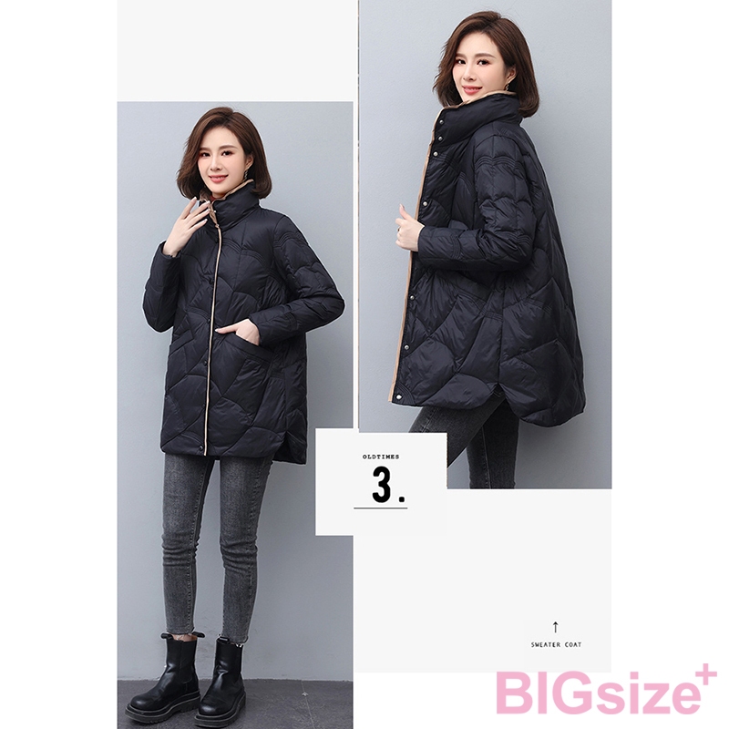 大尺碼-時尚剪裁 長版 羽絨外套-黑/卡其/咖啡-0108612, 51咖啡, large