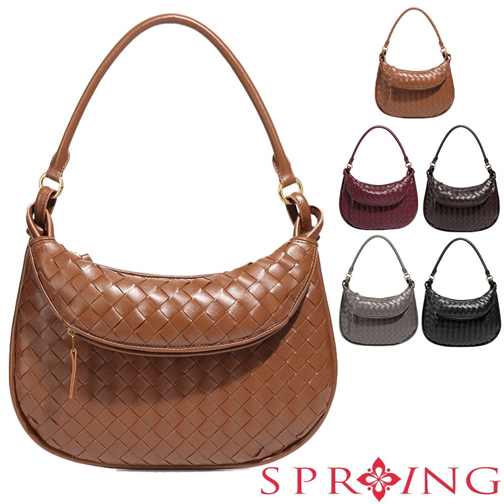 SPRING-時尚手工編織半月肩背包 簡約質感編織月牙肩背包-多色, , large