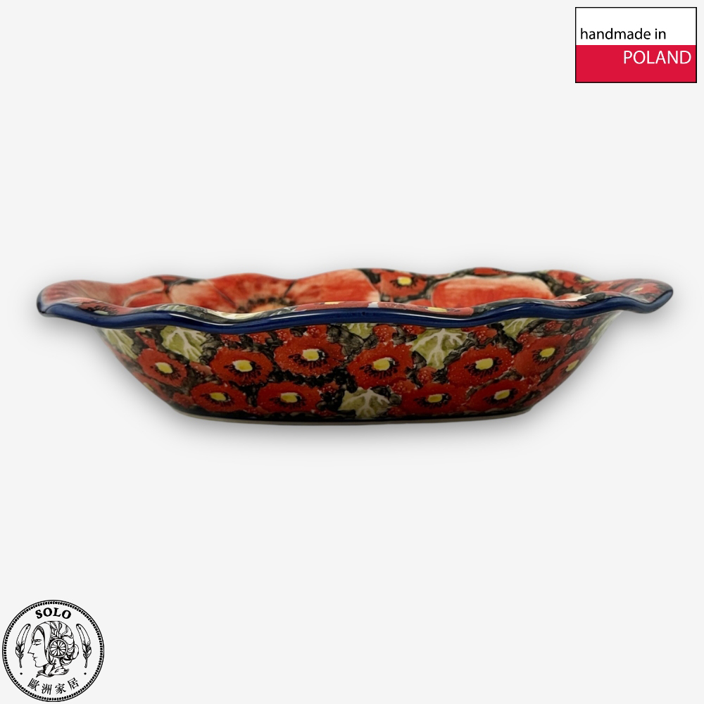 【SOLO Vintage】Cerraf Polish Pottery 26cm Oval Plate Crimson Sunset Floral Whisper Series Made in Poland, , large