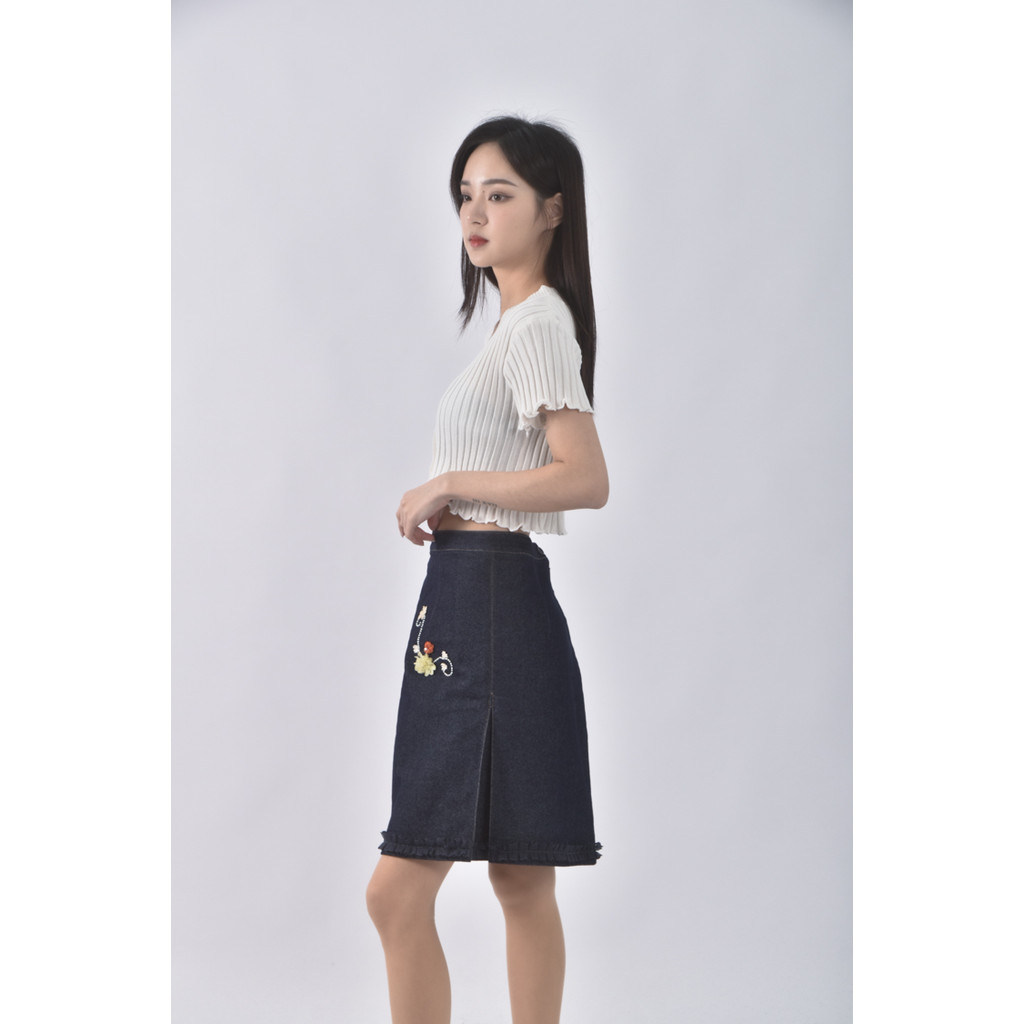 (XL) shen paolo丹寧牛仔質感棉質藍色短裙二手衣, , large
