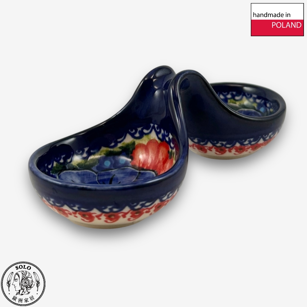 【SOLO歐洲家居】波蘭製 Cerraf 波蘭陶 14cm 分隔碗/醬料小碗 赤藍芳華系列, , large
