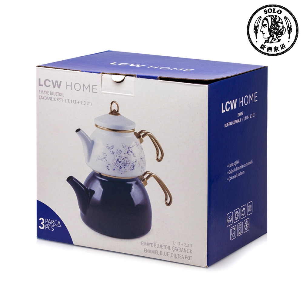 【SOLO歐洲家居】LCW Home 土耳其製 藍瓷花 琺瑯壺 子母茶壺 1.1L＋2.3L, , large