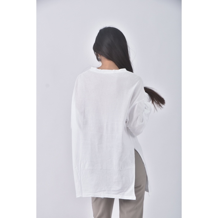 (XL) meu meu字母白色長袖上衣二手衣, , large