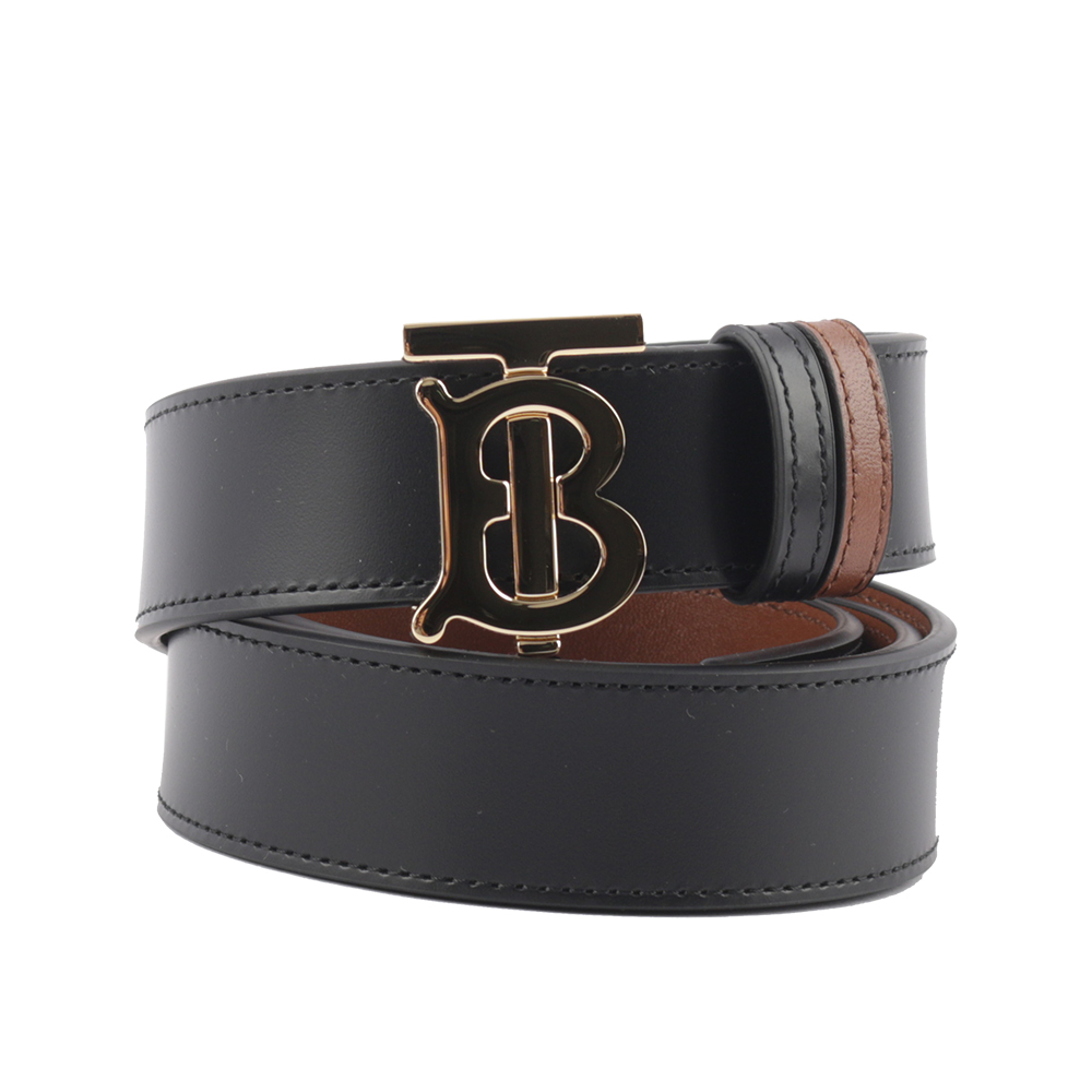 BURBERRY TB Logo 小牛皮寬3cm雙面可用皮帶/黑色/棕褐色, , large