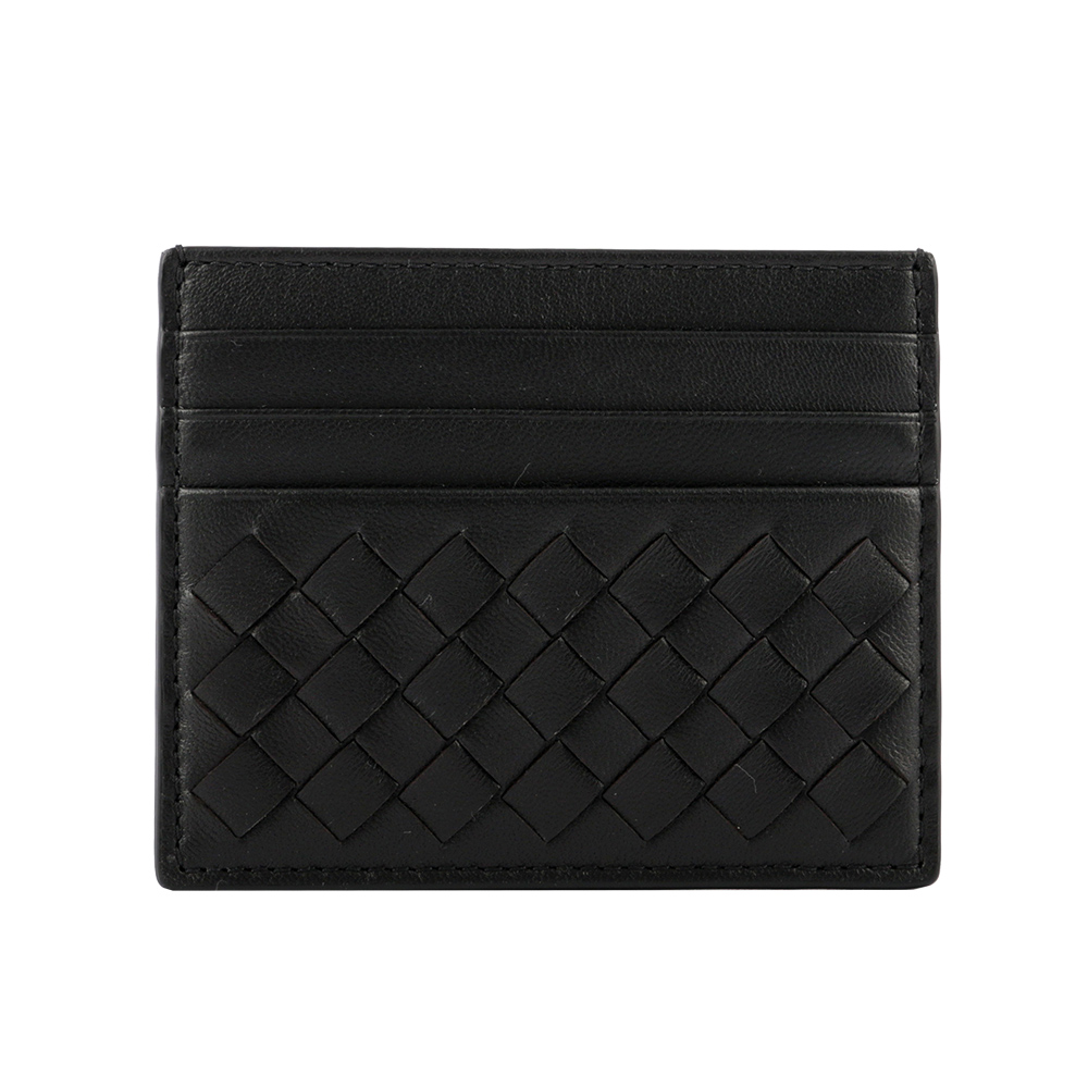 BOTTEGA VENETA 小羊皮編織6卡信用卡/名片夾/黑色, , large