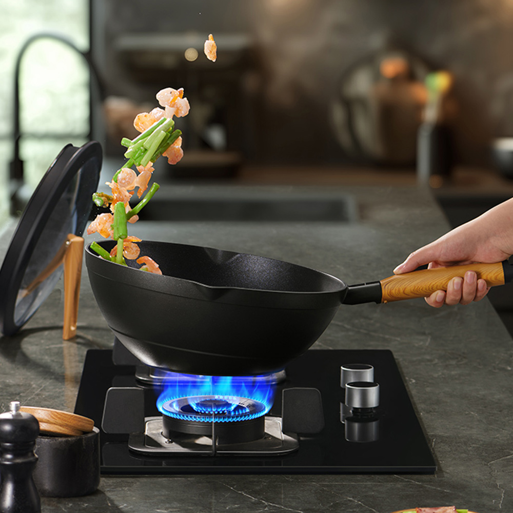 【Taste Plus】悅味元木 鑽石級內外不沾鍋 平底炒鍋 28cm IH全對應(贈原廠鍋蓋+木鏟), , large