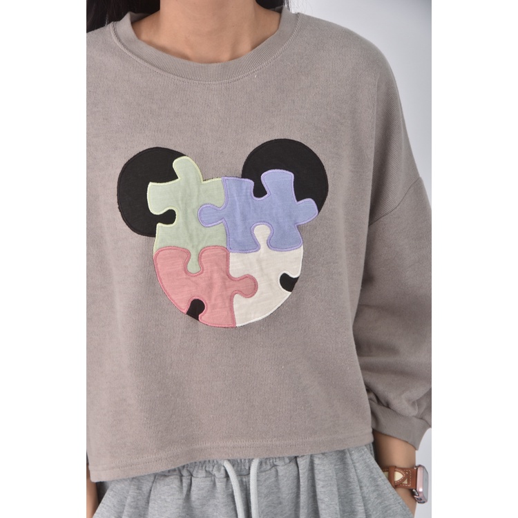 (F) imagine質感拼圖棕色長袖上衣二手衣, , large