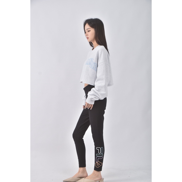 (S) fila高腰質感棉質黑色長褲二手衣, , large